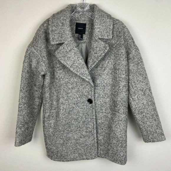 Forever 21 Pea Coat Womens Small Gray Wool Blend Single Button Ladies - Picture 1 of 9